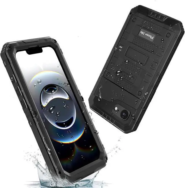 Alt view image 3 of 7 - for iPhone 16E Waterproof Case, Heavy Duty Metal Durable Full Body Built-in Screen Protection Case Shockproof Dustproof Rugged Military Grade Defender - Black