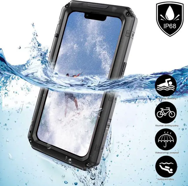 Alt view image 2 of 7 - Waterproof Case for iPhone 14, Heavy Duty Durable Metal Full Body Built-in Screen Protection Case Shockproof Dustproof Rugged Military Grade Defender for iPhone 14 - Black