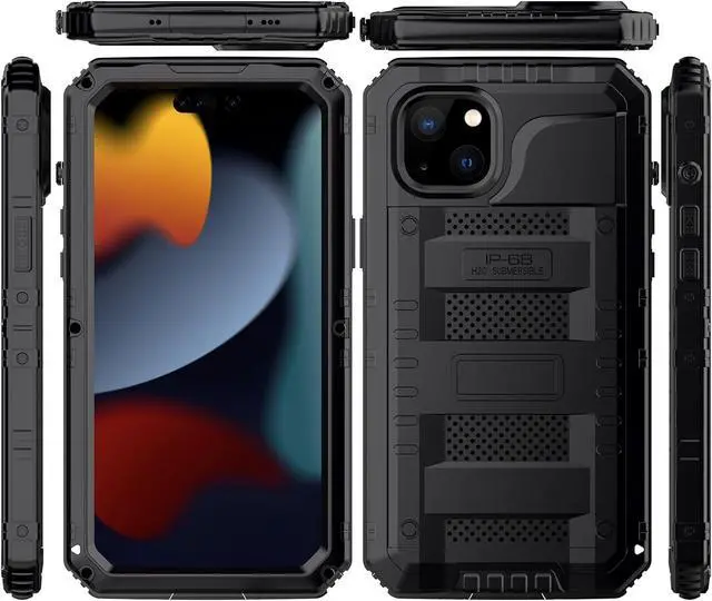 Alt view image 2 of 7 - Waterproof Case for iPhone 15 Pro, Heavy Duty Durable Metal Full Body Built-in Screen Protection Case Shockproof Dustproof Rugged Military Grade Defender for iPhone 15 Pro - Black