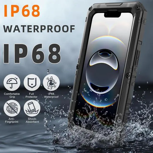 Alt view image 4 of 7 - for iPhone 16E Waterproof Case, Heavy Duty Metal Durable Full Body Built-in Screen Protection Case Shockproof Dustproof Rugged Military Grade Defender - Black