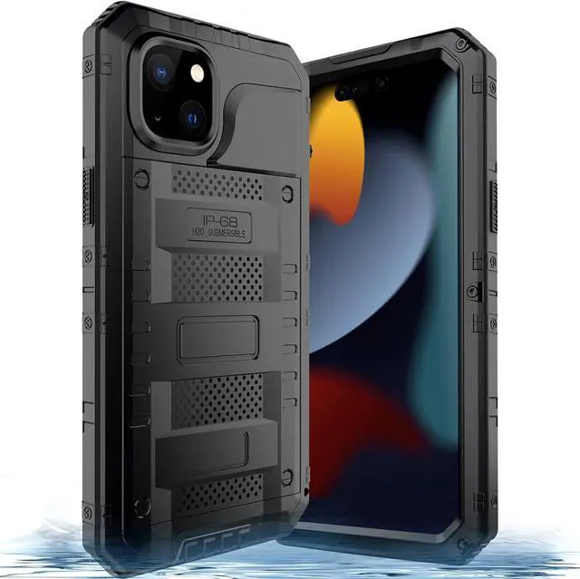 Alt view image 3 of 7 - Waterproof Case for iPhone 15 Pro, Heavy Duty Durable Metal Full Body Built-in Screen Protection Case Shockproof Dustproof Rugged Military Grade Defender for iPhone 15 Pro - Black