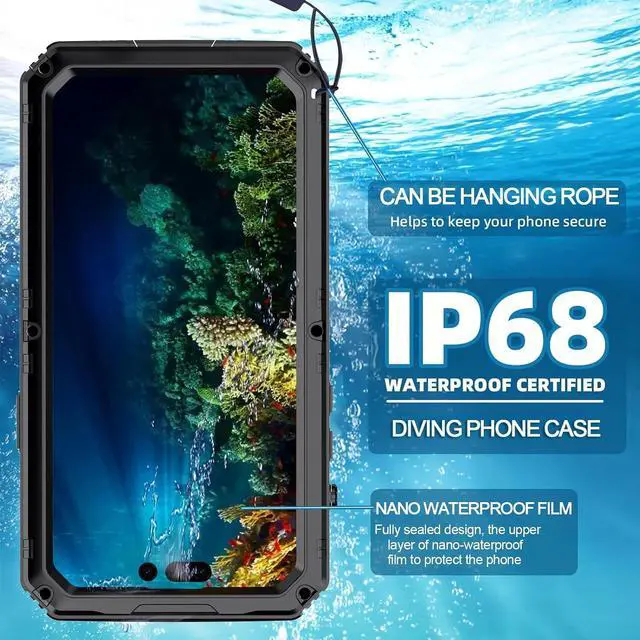 Alt view image 4 of 7 - Waterproof Case for iPhone 15 Pro, Heavy Duty Durable Metal Full Body Built-in Screen Protection Case Shockproof Dustproof Rugged Military Grade Defender for iPhone 15 Pro - Black