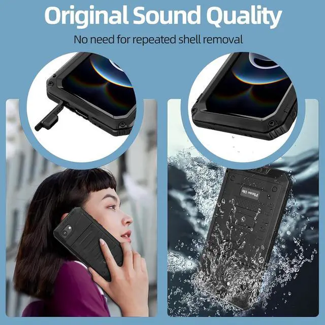 Alt view image 7 of 7 - for iPhone 16E Waterproof Case, Heavy Duty Metal Durable Full Body Built-in Screen Protection Case Shockproof Dustproof Rugged Military Grade Defender - Black