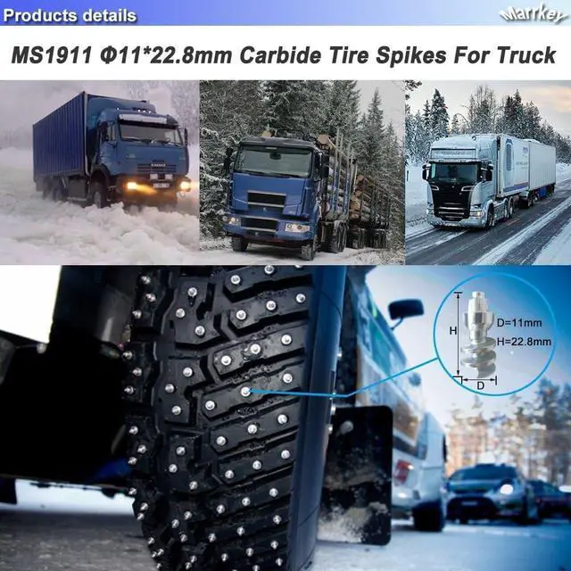 Alt view image 7 of 7 - Carbide Tires Studs, Marrkey 22.8mm Spikes for Tires-Security Anti-Skid Car Wheel Snow Tire Chains Studs for ATV SUV MO-TOrcycle Loaders Tractors MS1911 (100)