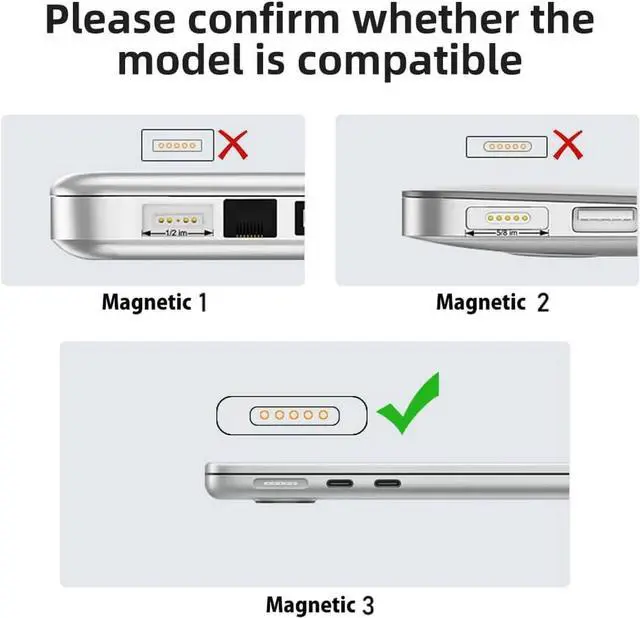 Alt view image 2 of 7 - 140W PD Quick Charge USB C to Magnetic 3 Adapter, Type-C to Mags 3 Converter with LED Indicator Light for MacBook Pro 2024/2023/2021 (M1/M2/M3, 14/16"), MacBook Air (M2/M3), Silver