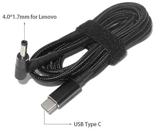 Alt view image 2 of 7 - USB C to Slim Laptop Charging Adapter Male Type C to DC 6.5ft Cable 100W PD Power Charger Supply Cord Compatible with LEN-OVO Yoga 510, Ideapad 710S, Flex 4-1480, P/N: 5A10K78761 (size 4.0 x 1.7mm)