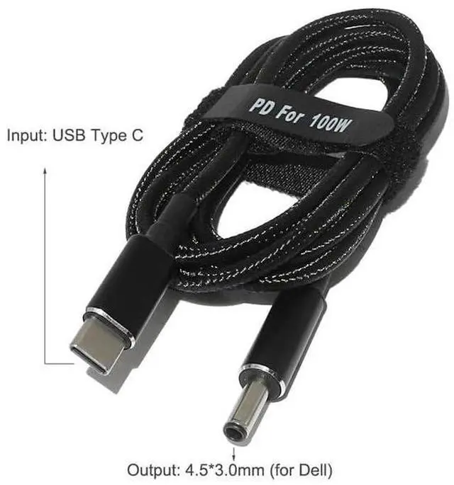 Alt view image 2 of 7 - USB C to Slim Laptop Charging Cable Adapter Male Type C to DC Converter 6.5ft 100W PD Power Charger Supply Cord for D-ELL Vostro 12 17 11 XPS 14 3000 7000 5000 13 15 Inspiron (4.5 x 3.0mm for D-ELL)