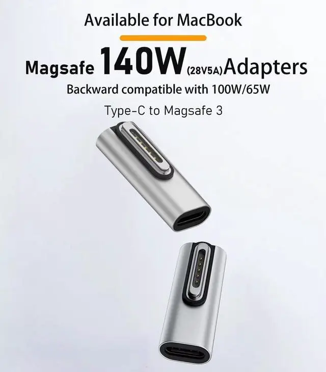 Alt view image 4 of 7 - 140W PD Quick Charge USB C to Magnetic 3 Adapter, Type-C to Mags 3 Converter with LED Indicator Light for MacBook Pro 2024/2023/2021 (M1/M2/M3, 14/16"), MacBook Air (M2/M3), Silver