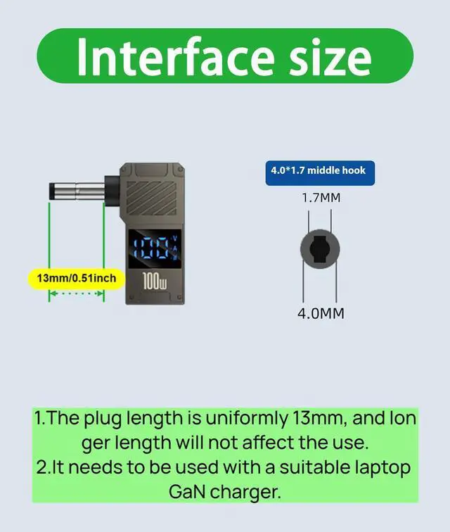 Alt view image 2 of 7 - USB C to DC Adapter \u2013 GaN Charger Adapter Cable, Connector Tip to USB-C for Laptops (Travel Plug Adapter, 4.0 * 1.7mm Universal)