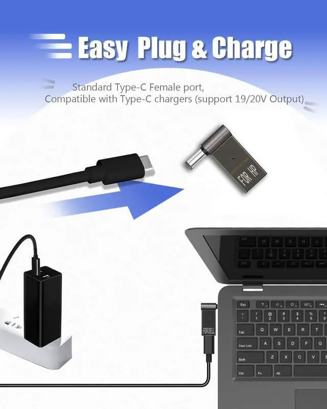 Alt view image 4 of 7 - USB C to 7.4mm Charger Convertor Type C to 7.4 x 5.0mm Plug Converter 100W PD Charger Connector for H-P Pavilion DV7 G7 G6 Series Compaq Cq57 H-P EliteBook 720 G1 G2 ProBook 430 440 4430s