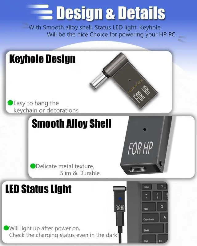 Alt view image 7 of 7 - USB C to 7.4mm Charger Convertor Type C to 7.4 x 5.0mm Plug Converter 100W PD Charger Connector for H-P Pavilion DV7 G7 G6 Series Compaq Cq57 H-P EliteBook 720 G1 G2 ProBook 430 440 4430s