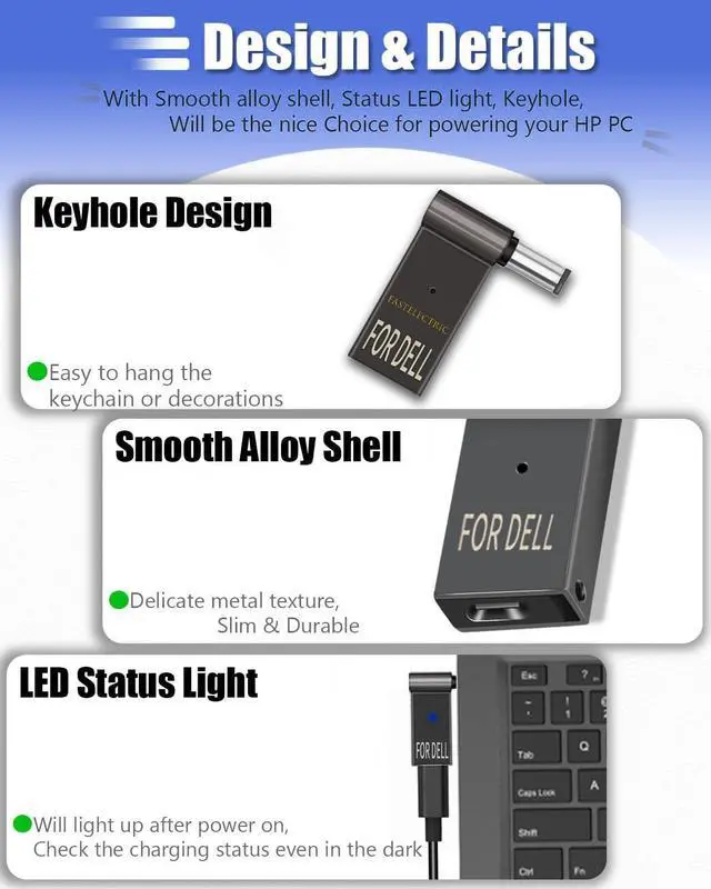 Alt view image 7 of 7 - USB C to 7.4mm Laptop Charging Adapter Female Type C to DC 7.4 x 5.0mm Barrel Jack Plug Converter 100W PD Power Charger Connector Tips for D-ELL Latitude 5280 5290 5490 5491 5285 5289 5480 5488 5580