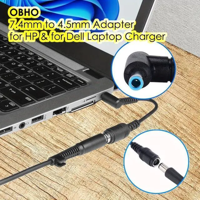 Alt view image 2 of 5 - Tip Adapter Connector Converter Cable 7.4x5.0mm to 4.5x3.0mm for H-P Stream Spectre Pavilion Envy Elitebook Split Chromebook; DC Dongle for H-P Notebook Adapter Replacement Power Cord (2 Pack)