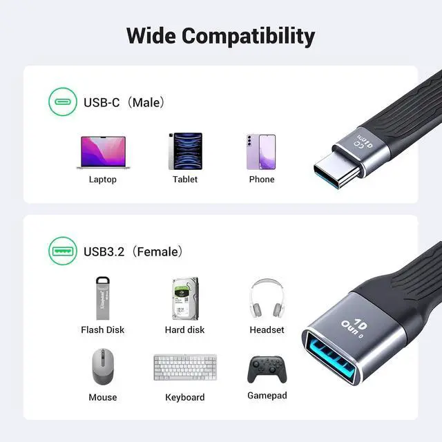Alt view image 3 of 6 - USB Type C to USB Female Versatile Adapter Cable for iPhone, MacBook, Thunderbolt 4/3, USB Drives, mice, Keyboards, Power Banks, and More
