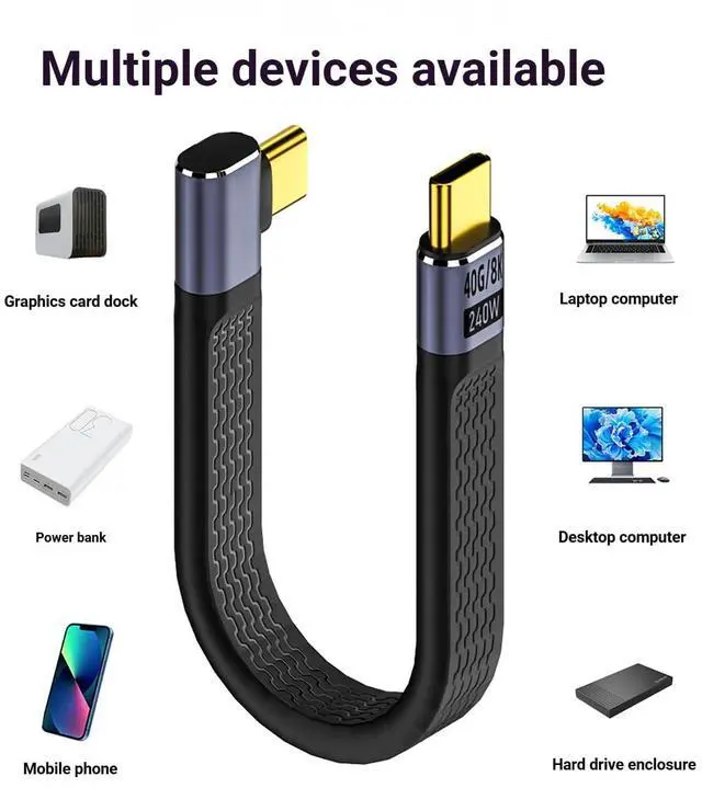 Alt view image 2 of 7 - USB4.0 USB-C Cable, 240W, 80Gbps, 90° Right Angle, PD3.1, 8K@60Hz, Emark Chip, TPE, 5.1 Inch, for OTG/Screen Mirroring/VR/Hard Drive (Vertical Bend, Black)