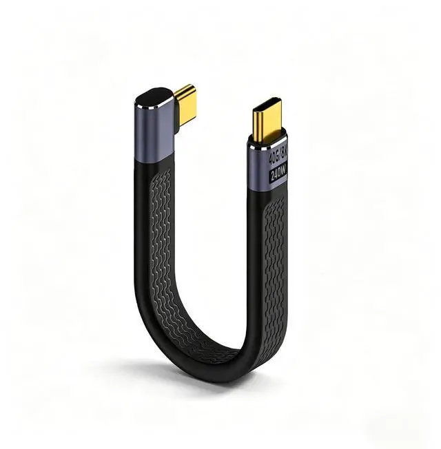 Main image of USB4.0 USB-C Cable, 240W, 80Gbps, 90° Right Angle, PD3.1, 8K@60Hz, Emark Chip, TPE, 5.1 Inch, for OTG/Screen Mirroring/VR/Hard Drive (Vertical Bend, Black)