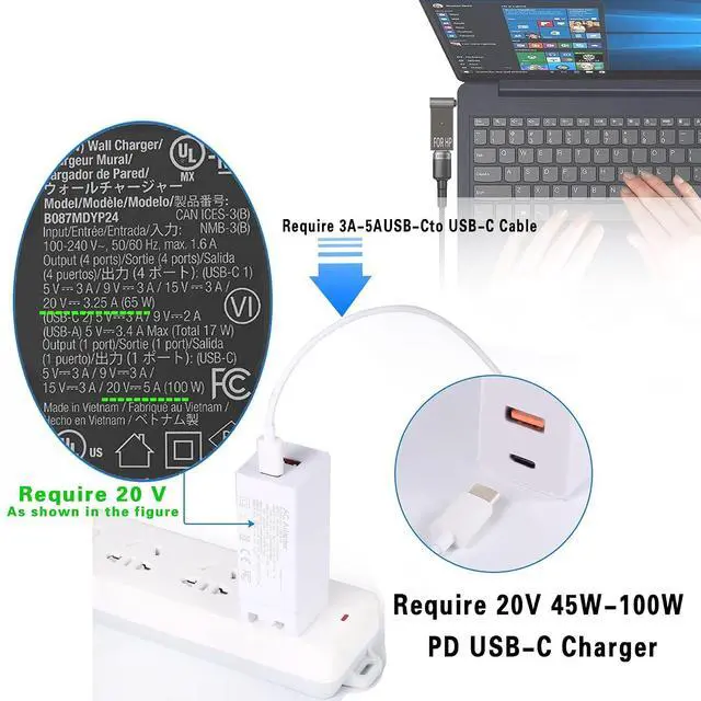 Alt view image 4 of 7 - + 3.3 ft 100W 3.2 Gen 2 C to C Cable