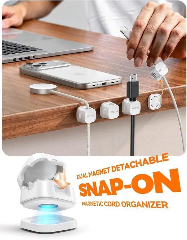 Alt view image 2 of 7 - 6-Pack Detachable Magnetic Cord Organizer, Adhesive Cable Clips