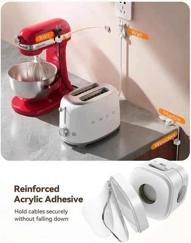 Alt view image 6 of 7 - 6-Pack Detachable Magnetic Cord Organizer, Adhesive Cable Clips