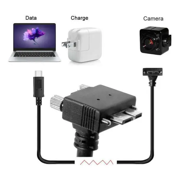 Alt view image 7 of 7 - Vision Cable Micro USB3.0 Dual Screws Locking to Type-C USB3.1 Data 10Gbps Power Cord 90 Degree Up Angled Type Compatible with VR Industrial Camera Computer (1.0M)