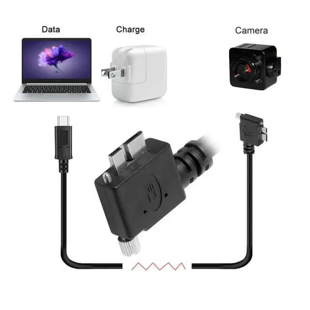 Alt view image 7 of 7 - Vision Cable Micro USB3.0 Single Screw Locking to Type-C USB3.1 Data 10Gbps Power Cord 90 Degree Left Angled Type Compatible with VR Industrial Camera Computer (1.0M)