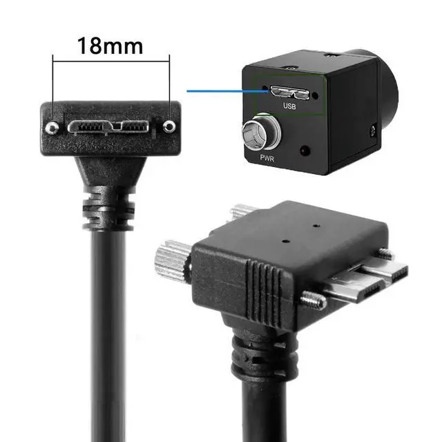 Alt view image 7 of 7 - Vision Cable Micro USB3.0 Dual Screws Locking to Type-A USB3.0 Data 5Gbps Power Cord 90 Degree Up Angled Type Compatible with VR Industrial Camera Computer (3.0m)
