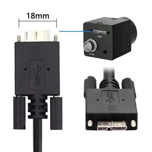 Alt view image 5 of 7 - Vision Cable Micro USB3.0 Type-B Dual Screw Locking Panel to Type-C USB3.1 Data 10Gbps Power Cord High Speed Compatible with VR Industrial Camera Computer (1.0M)