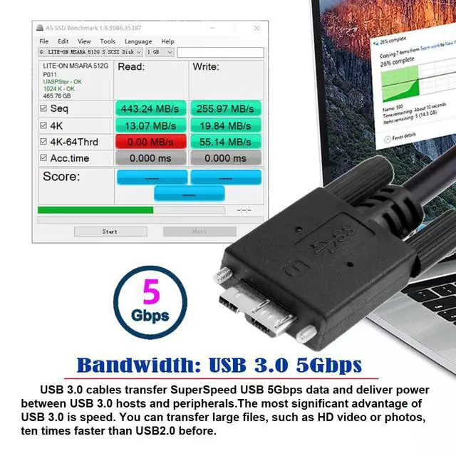Alt view image 7 of 7 - Vision Cable Micro USB3.0 Type-B Dual Screw Locking Panel to Type-C USB3.1 Data 10Gbps Power Cord High Speed Compatible with VR Industrial Camera Computer (1.0M)
