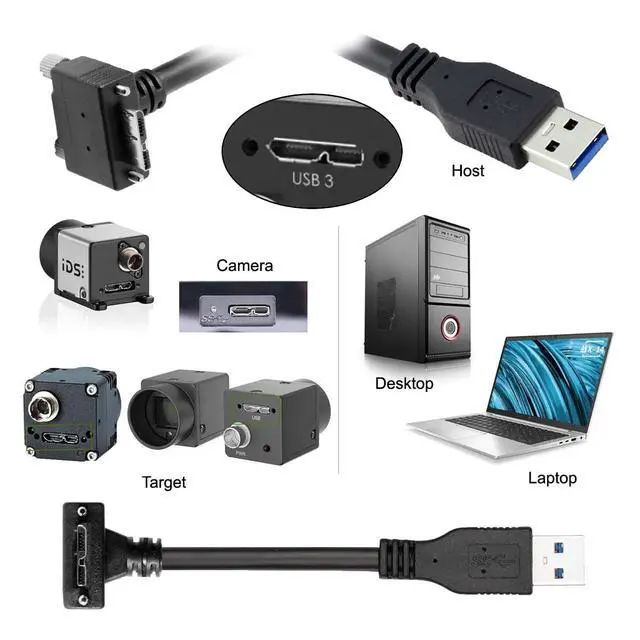 Alt view image 3 of 7 - Vision Cable Micro USB3.0 Dual Screws Locking to Type-A USB3.0 Data 5Gbps Power Cord 90 Degree Down Angled Type Compatible with VR Industrial Camera Computer (5.0m)