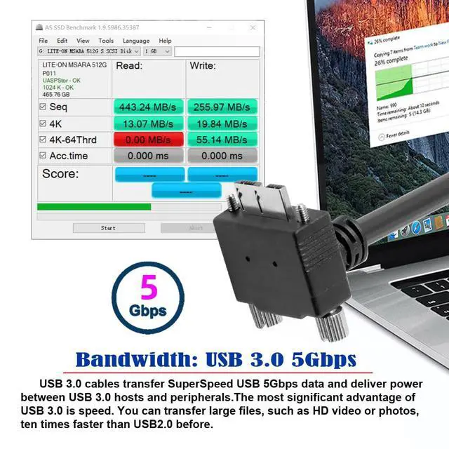 Alt view image 7 of 7 - Vision Cable Micro USB3.0 Dual Screws Locking to Type-A USB3.0 Data 5Gbps Power Cord 90 Degree Down Angled Type Compatible with VR Industrial Camera Computer (5.0m)