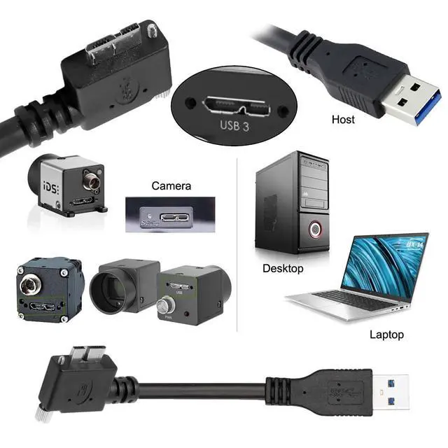 Alt view image 2 of 7 - Vision Cable Micro USB3.0 Single Screw Locking to Type-A USB3.0 Data 5Gbps Power Cord 90 Degree Left Angled Type Compatible with VR Industrial Camera Computer (1.2m)