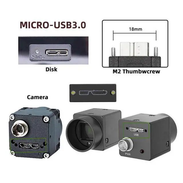 Alt view image 4 of 7 - Vision Cable Micro USB3.0 Type-B Dual Screw Locking Panel to Type-A USB3.0 Data 5Gbps Power Cord High Speed Compatible with VR Industrial Camera Computer (1.2m)