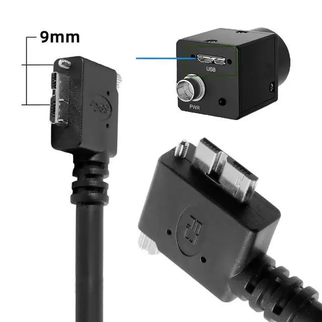 Alt view image 4 of 7 - Vision Cable Micro USB3.0 Single Screw Locking to Type-A USB3.0 Data 5Gbps Power Cord 90 Degree Left Angled Type Compatible with VR Industrial Camera Computer (1.2m)