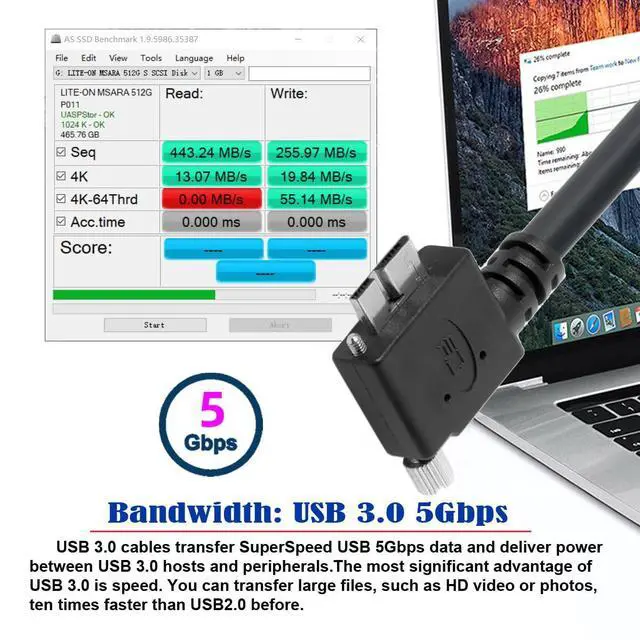 Alt view image 6 of 7 - Vision Cable Micro USB3.0 Single Screw Locking to Type-A USB3.0 Data 5Gbps Power Cord 90 Degree Left Angled Type Compatible with VR Industrial Camera Computer (1.2m)