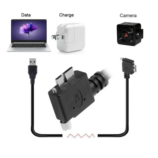 Alt view image 7 of 7 - Vision Cable Micro USB3.0 Single Screw Locking to Type-A USB3.0 Data 5Gbps Power Cord 90 Degree Left Angled Type Compatible with VR Industrial Camera Computer (1.2m)