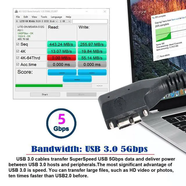Alt view image 5 of 7 - Vision Cable Micro USB3.0 Dual Screws Locking to Type-A USB3.0 Data 5Gbps Power Cord 90 Degree Right Angled Type Compatible with VR Industrial Camera Computer (5.0m)