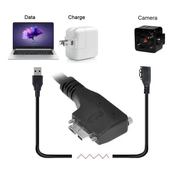 Alt view image 7 of 7 - Vision Cable Micro USB3.0 Dual Screws Locking to Type-A USB3.0 Data 5Gbps Power Cord 90 Degree Right Angled Type Compatible with VR Industrial Camera Computer (3.0m)