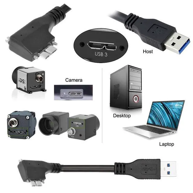 Alt view image 6 of 7 - Vision Cable Micro USB3.0 Dual Screws Locking to Type-A USB3.0 Data 5Gbps Power Cord 90 Degree Right Angled Type Compatible with VR Industrial Camera Computer (5.0m)