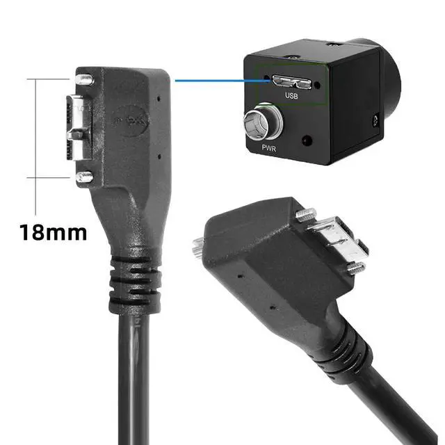 Alt view image 3 of 7 - Vision Cable Micro USB3.0 Dual Screws Locking to Type-A USB3.0 Data 5Gbps Power Cord 90 Degree Right Angled Type Compatible with VR Industrial Camera Computer (5.0m)
