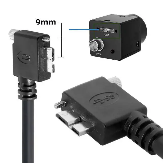 Alt view image 3 of 7 - Vision Cable Micro USB3.0 Single Screw Locking to Type-A USB3.0 Data 5Gbps Power Cord 90 Degree Right Angled Type Compatible with VR Industrial Camera Computer (5.0m)