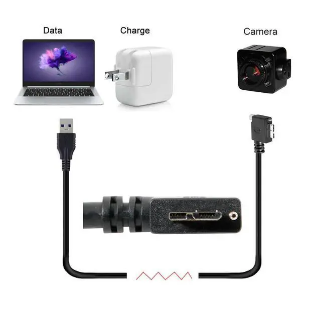 Alt view image 6 of 7 - Vision Cable Micro USB3.0 Single Screw Locking to Type-A USB3.0 Data 5Gbps Power Cord 90 Degree Right Angled Type Compatible with VR Industrial Camera Computer (5.0m)