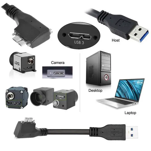 Alt view image 7 of 7 - Vision Cable Micro USB3.0 Dual Screws Locking to Type-A USB3.0 Data 5Gbps Power Cord 90 Degree Left Angled Type Compatible with VR Industrial Camera Computer (5.0m)