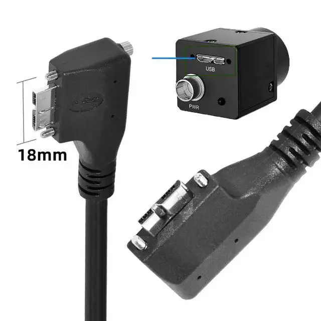 Alt view image 3 of 7 - Vision Cable Micro USB3.0 Dual Screws Locking to Type-A USB3.0 Data 5Gbps Power Cord 90 Degree Left Angled Type Compatible with VR Industrial Camera Computer (1.2m)
