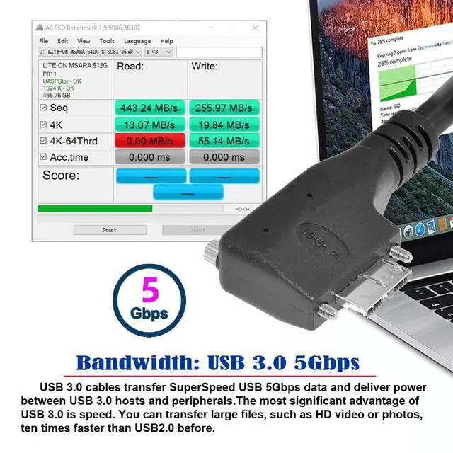 Alt view image 6 of 7 - Vision Cable Micro USB3.0 Dual Screws Locking to Type-A USB3.0 Data 5Gbps Power Cord 90 Degree Left Angled Type Compatible with VR Industrial Camera Computer (5.0m)
