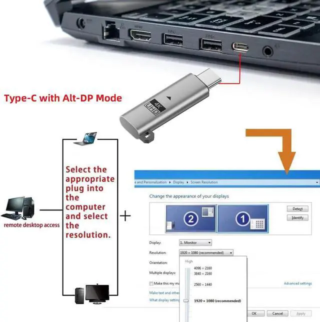 Alt view image 7 of 7 - Virtual Display Adapter USB4.0 USB5.0 USB-C Type-C DDC EDID Dummy Plug Headless Ghost Emulator Compatible with Thunderbolt3/4/5 Silver (4K@60Hz)