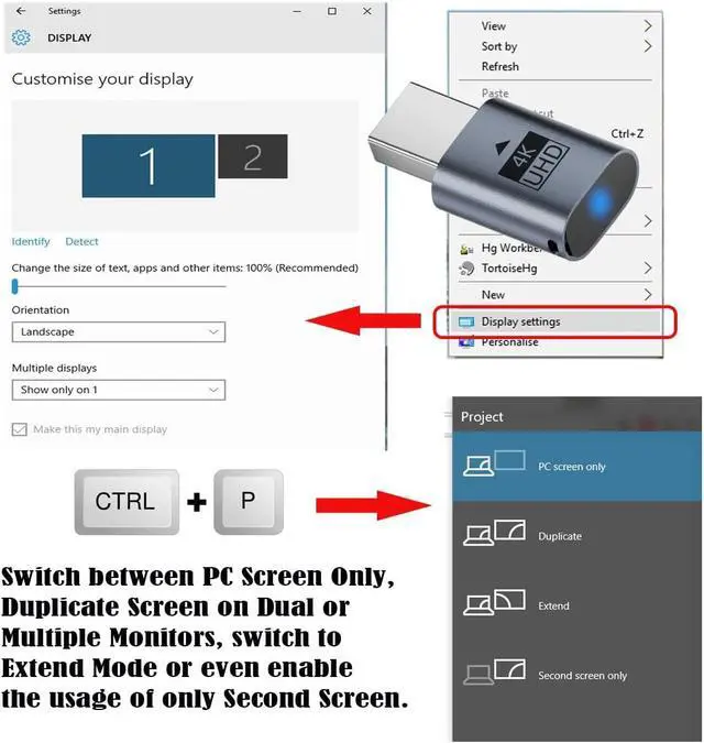 Alt view image 2 of 7 - Mini-DP Virtual Display Adapter Mini Displayport Dummy Plug Headless Ghost Emulator with LED Light Compatible with Remote Desktop Laptop Server NAS Blue (4K@17hz)