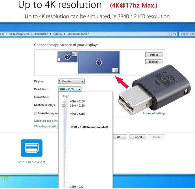 Alt view image 5 of 7 - Mini-DP Virtual Display Adapter Mini Displayport Dummy Plug Headless Ghost Emulator with LED Light Compatible with Remote Desktop Laptop Server NAS Blue (4K@17hz)