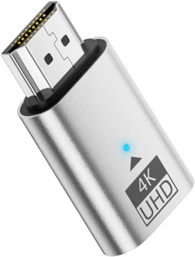 Main image of Virtual Display Adapter 4K HDMI 1.4 Male to Female Extension DDC EDID Dummy Plug Headless Ghost Emulator HDTV Compatible with Remote Desktop Laptop Silver (4K@60Hz)