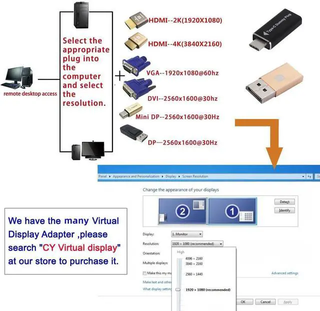 Alt view image 7 of 7 - DP Virtual Display Displayport Active Adapter Dummy Plug Headless Ghost Emulator 1080p@120Hz Compatible with Remote Desktop Laptop Server NAS Silver (4K@60Hz)