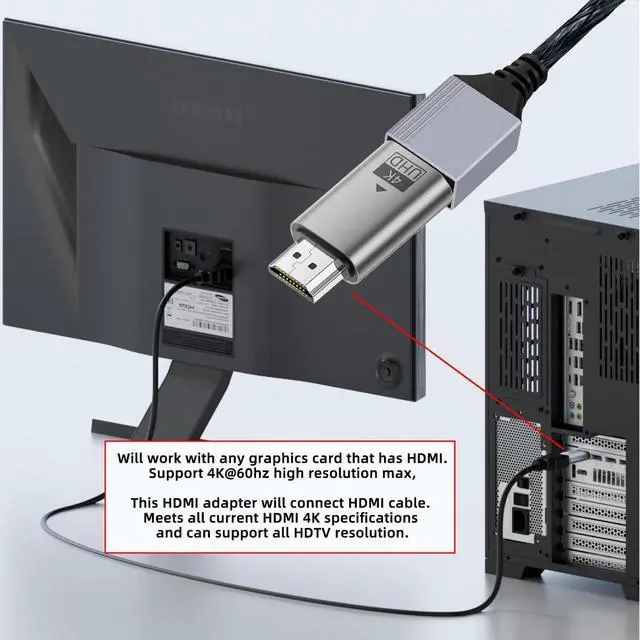 Alt view image 2 of 7 - Virtual Display Adapter 4K HDMI 1.4 Male to Female Extension DDC EDID Dummy Plug Headless Ghost Emulator HDTV Compatible with Remote Desktop Laptop Silver (4K@60Hz)